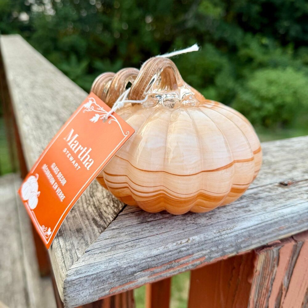 NEW Martha Stewart Glass Orange Cream Pumpkin 4” Tall Marble Swirl Pattern